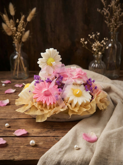 Bouquet de Cire Handgegossene Blütenkerze aus Rapswachs in Apricot & Pastell