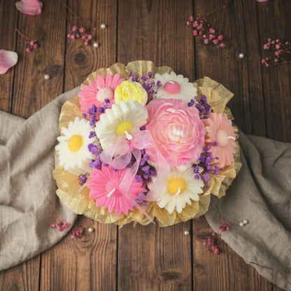 Bouquet de Cire Handgegossene Blütenkerze aus Rapswachs in Apricot & Pastell