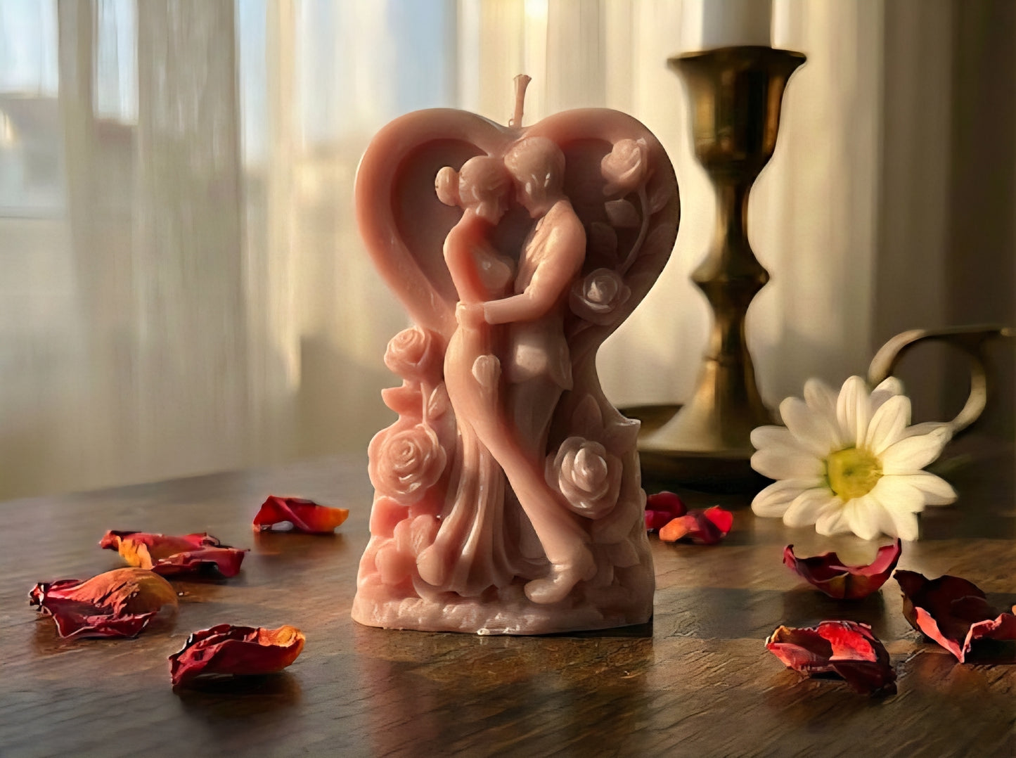 Romantic Heart Candle – Rapswachskerze Paar im Rosenherz  Handgemacht & Vegan