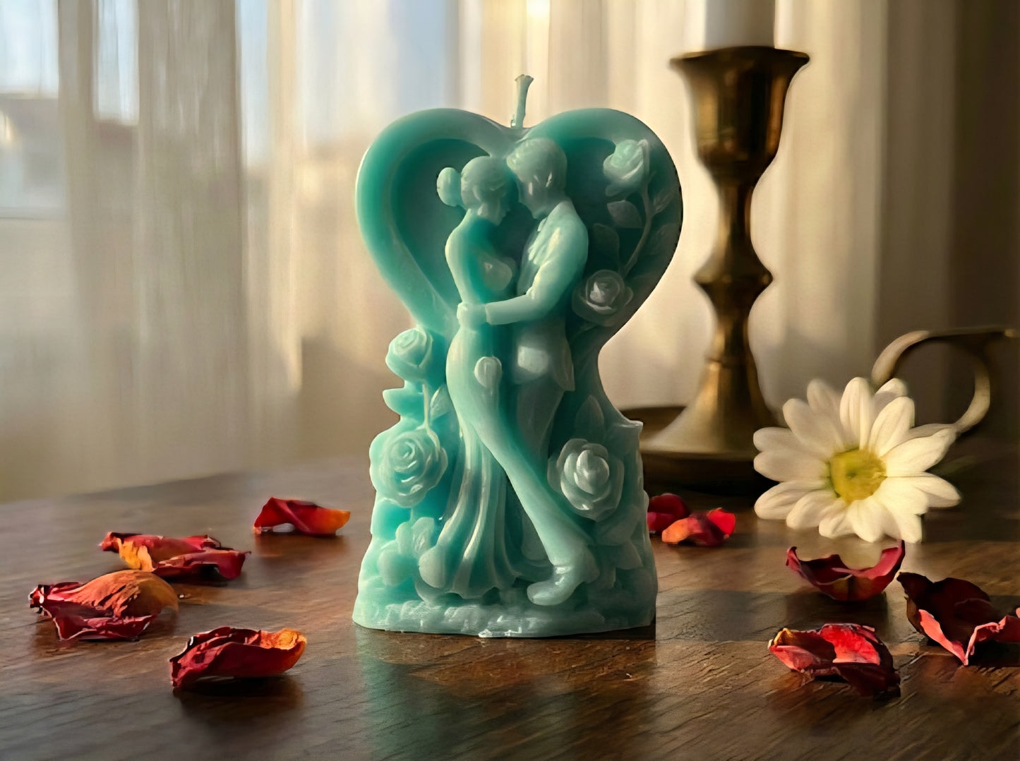Romantic Heart Candle – Rapswachskerze Paar im Rosenherz  Handgemacht & Vegan