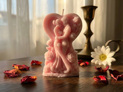 Romantic Heart Candle – Rapswachskerze Paar im Rosenherz  Handgemacht & Vegan