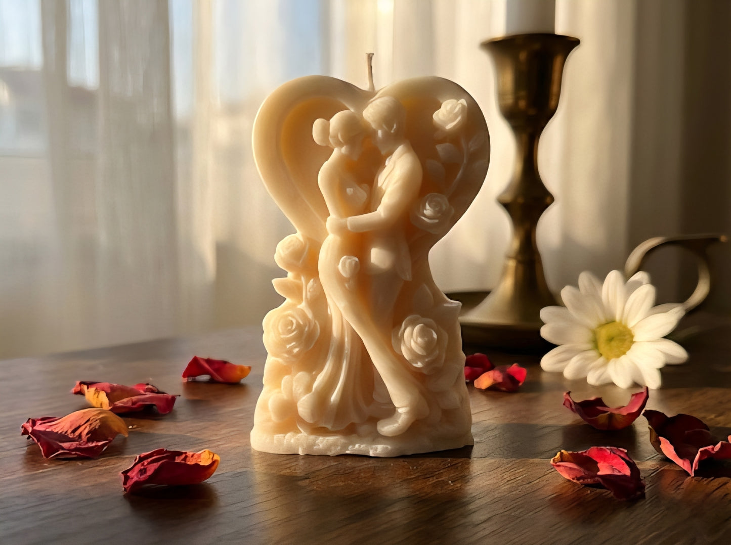 Romantic Heart Candle – Rapswachskerze Paar im Rosenherz  Handgemacht & Vegan